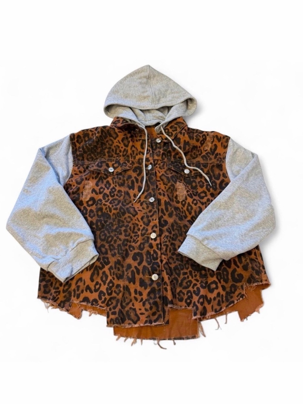Leopard Print Hoodie Shacket Jacket Women’s 2XL Boho Baddie Moto Grunge Brown